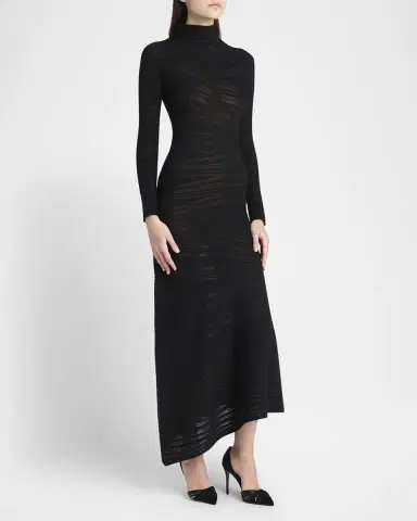 Giorgio Armani Asymmetric Tonal Striped Jersey Mock-Neck Midi Dress | Thumbnail 4