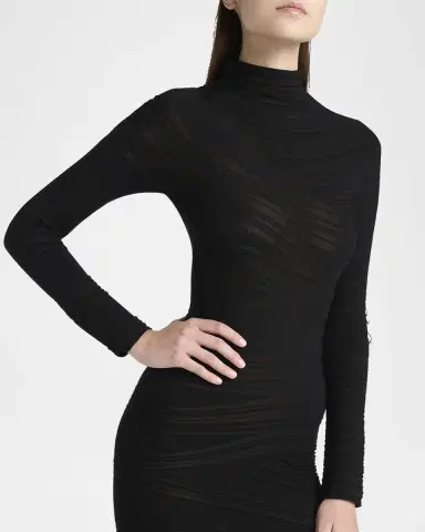 Giorgio Armani Asymmetric Tonal Striped Jersey Mock-Neck Midi Dress | Thumbnail 5