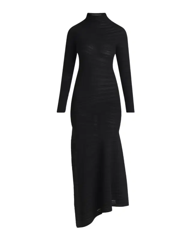Giorgio Armani Asymmetric Tonal Striped Jersey Mock-Neck Midi Dress