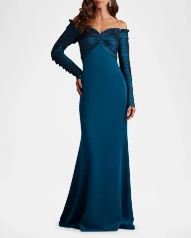 Tadashi Shoji Off-Shoulder Pleated Taffeta and Crepe Gown | Thumbnail 2 Tadashi Shoji Off-Shoulder Pleated Taffeta and Crepe Gown | Thumbnail 2