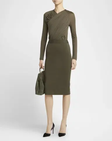 Giorgio Armani Ruched Jersey Long-Sleeve Midi Dress | Thumbnail 4 Giorgio Armani Ruched Jersey Long-Sleeve Midi Dress | Thumbnail 4