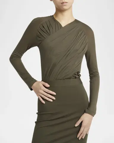 Giorgio Armani Ruched Jersey Long-Sleeve Midi Dress | Thumbnail 5 Giorgio Armani Ruched Jersey Long-Sleeve Midi Dress | Thumbnail 5