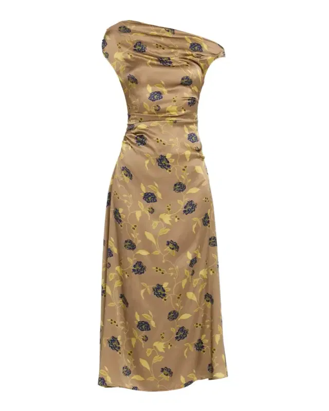 Phare Asymmetric Floral Silk Midi Dress