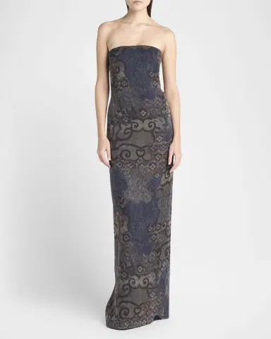 Giorgio Armani Strapless Tile-Print Silk Gown | Thumbnail 2