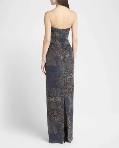 Giorgio Armani Strapless Tile-Print Silk Gown | Thumbnail 3