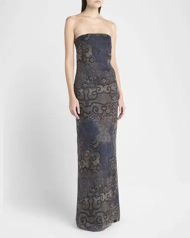 Giorgio Armani Strapless Tile-Print Silk Gown | Thumbnail 4