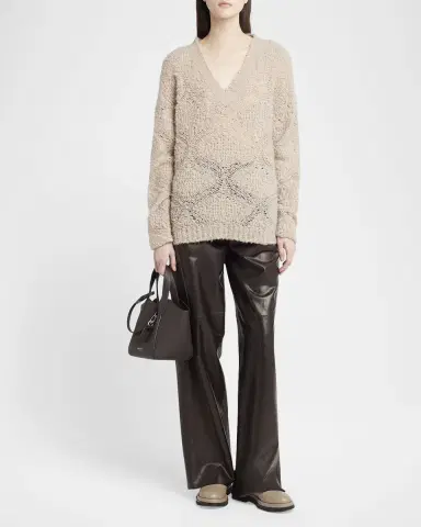 Giorgio Armani V-Neck Wool Cashmere Open-Knit Sweater | Thumbnail 2