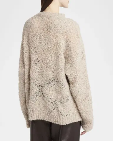 Giorgio Armani V-Neck Wool Cashmere Open-Knit Sweater | Thumbnail 3