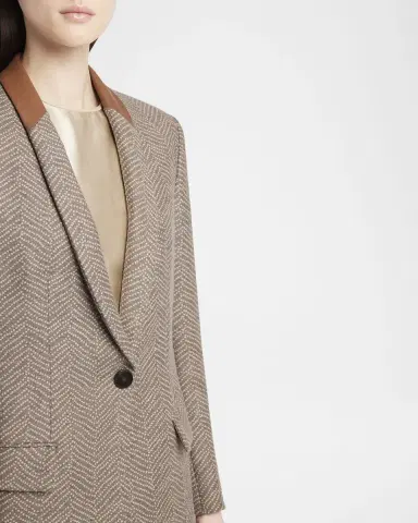 Giorgio Armani Chevron Wool Single-Breasted Blazer with Leather Trim | Thumbnail 5 Giorgio Armani Chevron Wool Single-Breasted Blazer with Leather Trim | Thumbnail 5