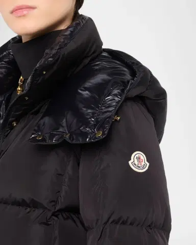 Moncler Litte Long Down Puffer Coat with Detachable Hood | Thumbnail 6