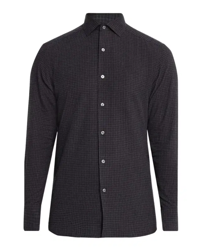 ZEGNA Men 's Cotton and Cashmere Check Button-Down Shirt