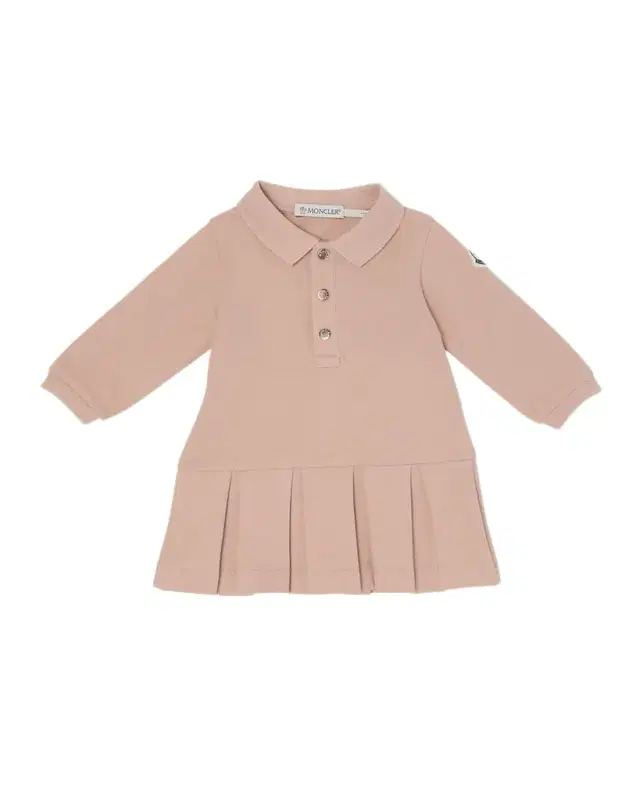 Girl 's Long-Sleeve Pleated-Skirt Polo Dress, Size 12M-3