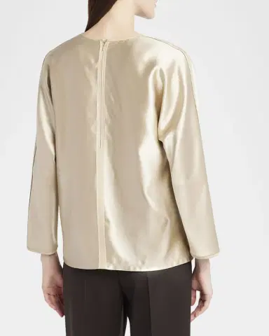 Giorgio Armani Tonal Piping Long-Sleeve Silk Blouse | Thumbnail 3 Giorgio Armani Tonal Piping Long-Sleeve Silk Blouse | Thumbnail 3