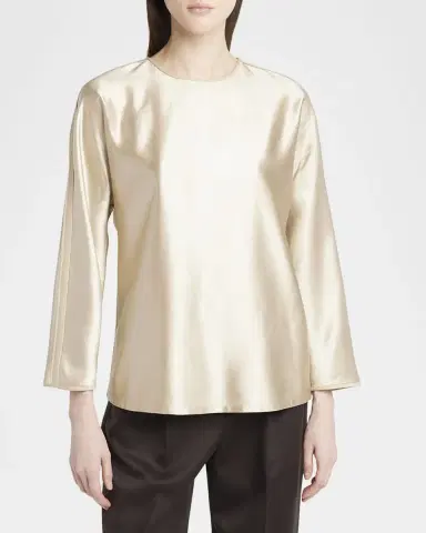 Giorgio Armani Tonal Piping Long-Sleeve Silk Blouse | Thumbnail 4 Giorgio Armani Tonal Piping Long-Sleeve Silk Blouse | Thumbnail 4