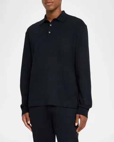 ZEGNA Men 's Cotton Classic Fit Long-Sleeve Polo Shirt | Thumbnail 4 ZEGNA Men 's Cotton Classic Fit Long-Sleeve Polo Shirt | Thumbnail 4