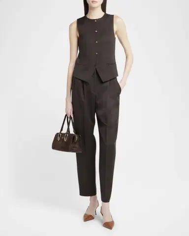Giorgio Armani Pleated Wool Straight-Leg Ankle Trousers | Thumbnail 2 Giorgio Armani Pleated Wool Straight-Leg Ankle Trousers | Thumbnail 2