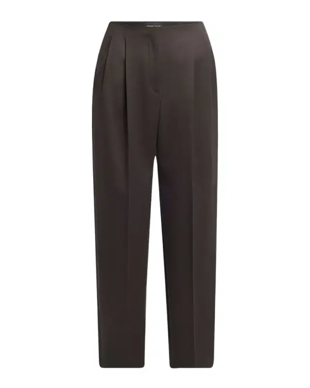 Pleated Wool Straight-Leg Ankle Trousers