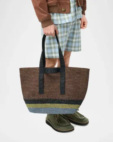 Loewe Men's Fold Raffia Shopper Tote Bag | Thumbnail 2 Loewe Men's Fold Raffia Shopper Tote Bag | Thumbnail 2