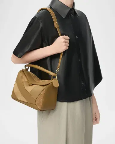 Loewe Puzzle Small Striped Top-Handle Bag in Leather & Suede | Thumbnail 2