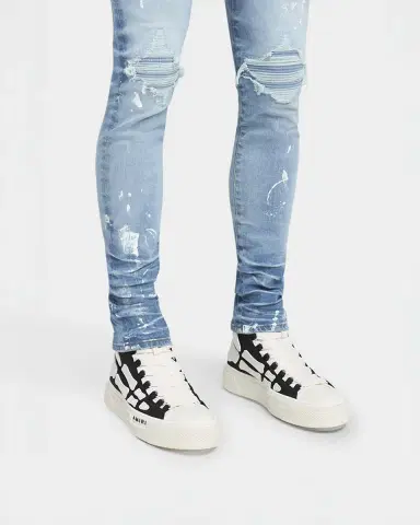 AMIRI Men's Skel Court Canvas and Leather High-Top Sneakers | Thumbnail 2 AMIRI Men's Skel Court Canvas and Leather High-Top Sneakers | Thumbnail 2