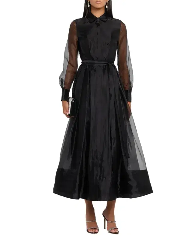 Montgomery Pleated Organza Maxi Shirtdress