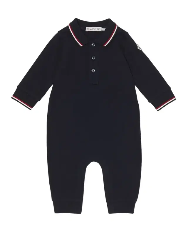 Moncler Boy 's Long-Sleeve Stretch Cotton Polo Romper, Size 1M-3