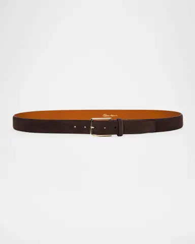 Santoni Men's Suede Rectangle-Buckle Belt | Thumbnail 2