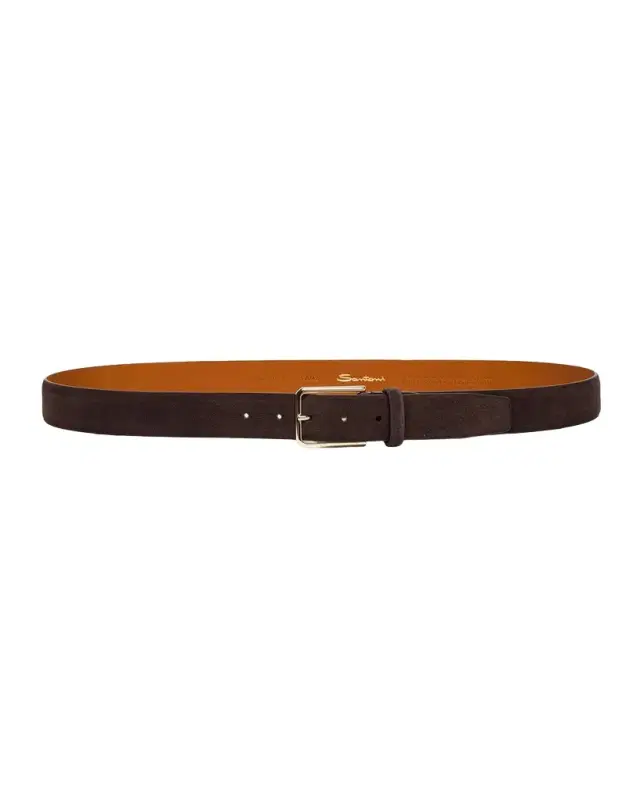 Santoni Men 's Suede Rectangle-Buckle Belt