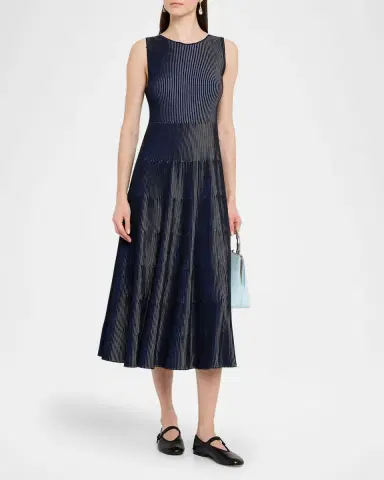 Emporio Armani Sleeveless Tiered Striped Knit Midi Dress | Thumbnail 2