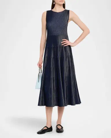Emporio Armani Sleeveless Tiered Striped Knit Midi Dress | Thumbnail 4