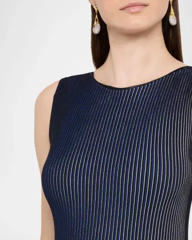 Emporio Armani Sleeveless Tiered Striped Knit Midi Dress | Thumbnail 5