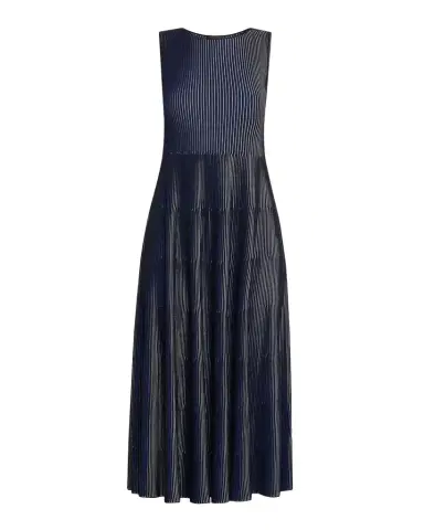 Emporio Armani Sleeveless Tiered Striped Knit Midi Dress | Thumbnail 1