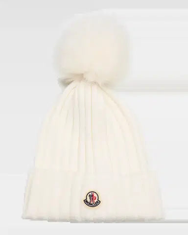 Moncler Wool Beanie with Faux Fur Pom | Thumbnail 2 Moncler Wool Beanie with Faux Fur Pom | Thumbnail 2
