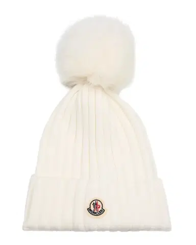 Moncler Wool Beanie with Faux Fur Pom | Thumbnail 1 Moncler Wool Beanie with Faux Fur Pom | Thumbnail 1