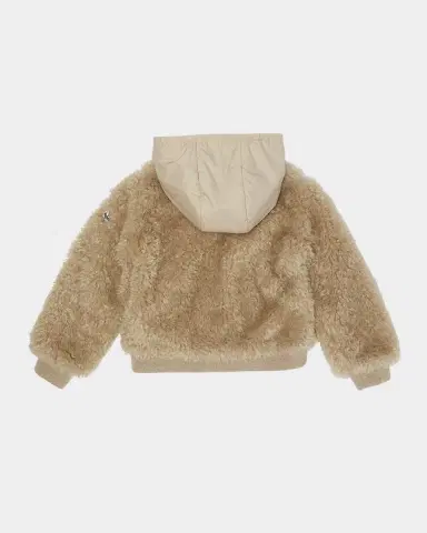 Moncler Girl 's Teddy Fleece Nylon Hood Zip-Front Cardigan | Thumbnail 2 Moncler Girl 's Teddy Fleece Nylon Hood Zip-Front Cardigan | Thumbnail 2