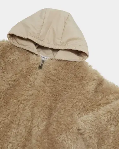Moncler Girl 's Teddy Fleece Nylon Hood Zip-Front Cardigan | Thumbnail 3 Moncler Girl 's Teddy Fleece Nylon Hood Zip-Front Cardigan | Thumbnail 3