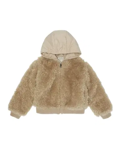 Moncler Girl 's Teddy Fleece Nylon Hood Zip-Front Cardigan | Thumbnail 1 Moncler Girl 's Teddy Fleece Nylon Hood Zip-Front Cardigan | Thumbnail 1