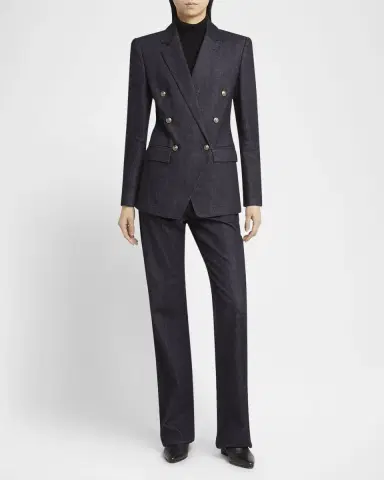 Giorgio Armani Cotton-Cashmere Denim Double-Breasted Blazer | Thumbnail 2 Giorgio Armani Cotton-Cashmere Denim Double-Breasted Blazer | Thumbnail 2
