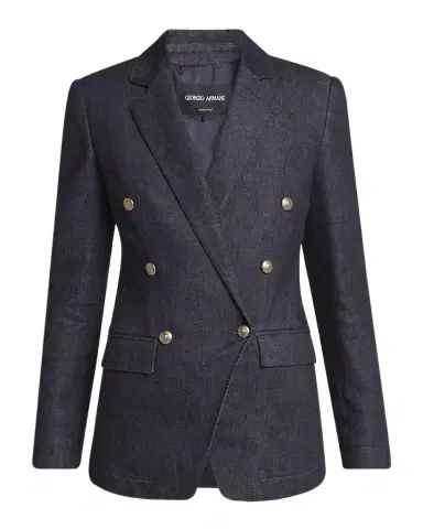 Giorgio Armani Cotton-Cashmere Denim Double-Breasted Blazer | Thumbnail 1 Giorgio Armani Cotton-Cashmere Denim Double-Breasted Blazer | Thumbnail 1