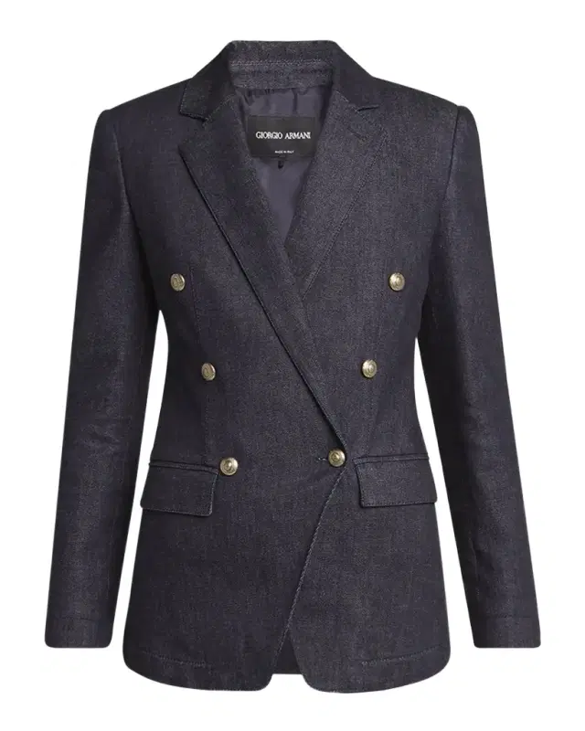 Giorgio Armani Cotton-Cashmere Denim Double-Breasted Blazer