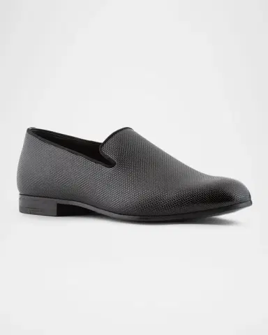 Giorgio Armani Men's Textured Leather Grosgrain-Trim Loafers | Thumbnail 2