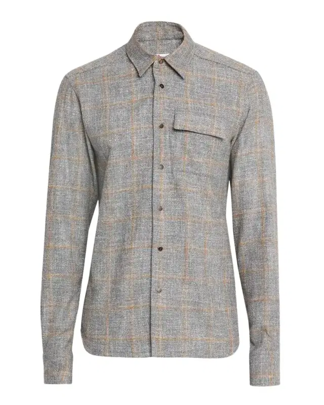 Kiton Men 's Windowpane Snap-Front Overshirt