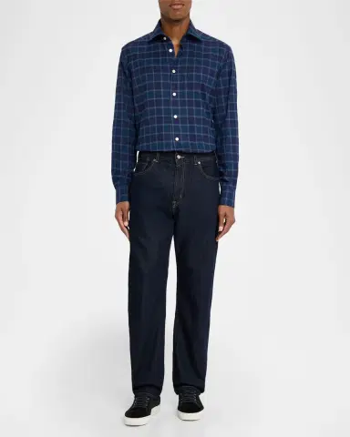 Kiton Men's Plaid Button-Front Shirt | Thumbnail 2 Kiton Men's Plaid Button-Front Shirt | Thumbnail 2