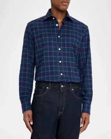 Kiton Men's Plaid Button-Front Shirt | Thumbnail 4 Kiton Men's Plaid Button-Front Shirt | Thumbnail 4