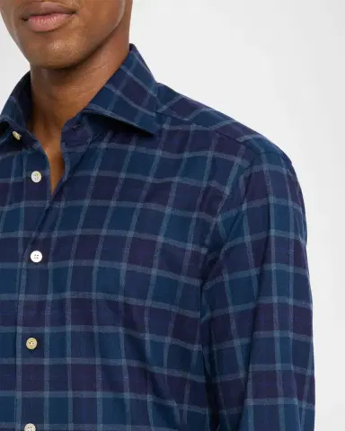 Kiton Men's Plaid Button-Front Shirt | Thumbnail 5 Kiton Men's Plaid Button-Front Shirt | Thumbnail 5