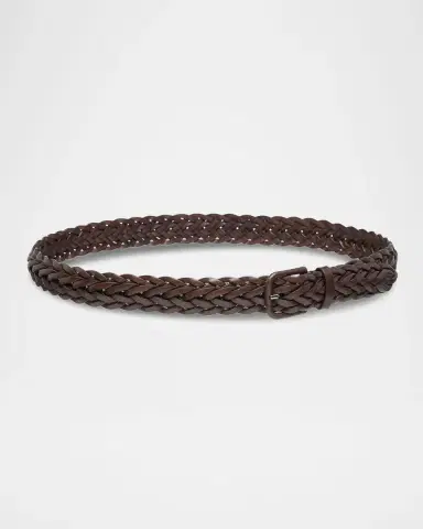 Giorgio Armani Men 's Covered-Buckle Braided Leather Belt | Thumbnail 2 Giorgio Armani Men 's Covered-Buckle Braided Leather Belt | Thumbnail 2