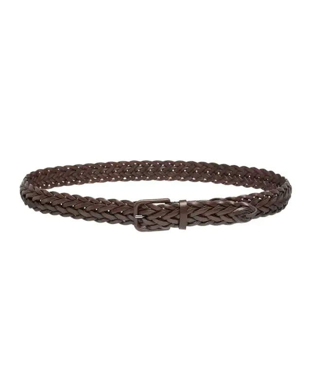Giorgio Armani Men 's Covered-Buckle Braided Leather Belt