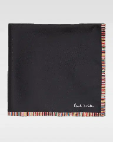 Paul Smith Men's Signature Stripe Trim Silk Pocket Square | Thumbnail 2