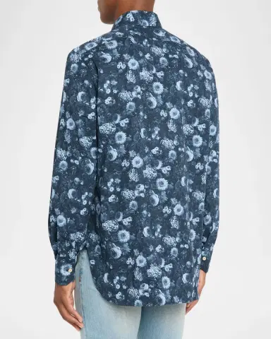 Kiton Men's Cotton Tonal Floral Sport Shirt | Thumbnail 3