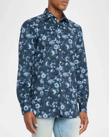 Kiton Men's Cotton Tonal Floral Sport Shirt | Thumbnail 4